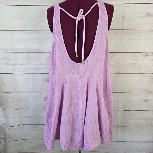 Free People Tunic Top Womens Small Purple Cotton Boho Sleeveless Pocket Flowy - Picture 3 of 11